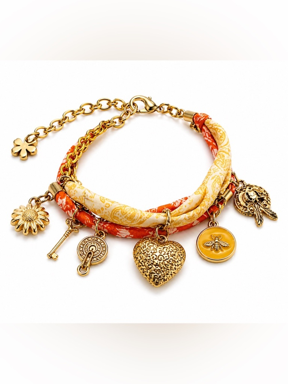 Free People Bandana Charm Bracelet Boho Gold Tone NWT